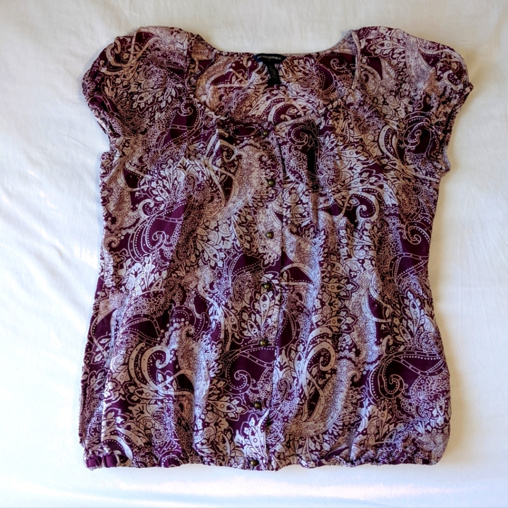 Banana Republic Silk Blend Blouse Paisley Print Elastic Hem Small